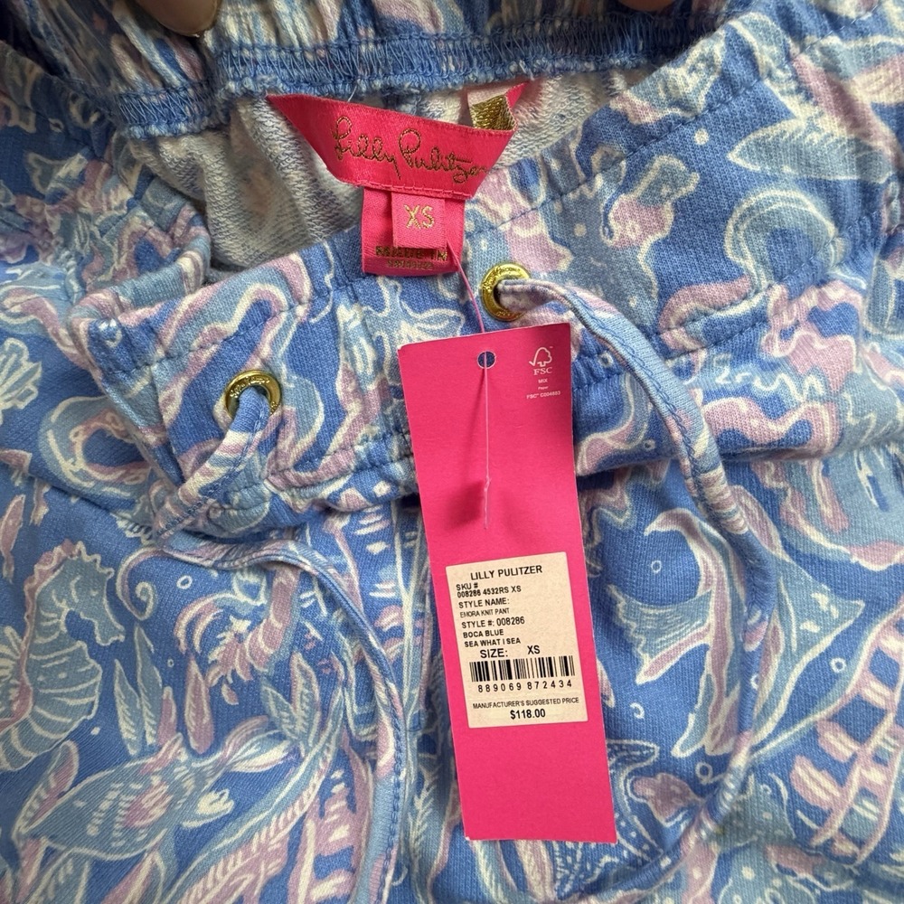 Lilly Pulitzer Enora Knit Pants Sz XS Boca Blue Sea What I Sea Jogger New - Picture 2 of 6